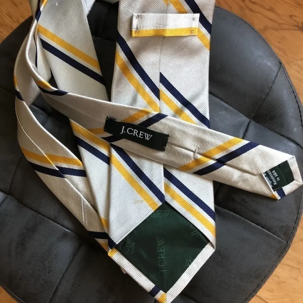 J.Crew 100% English Silk Tie Blue Yellow Gray Handmade USA